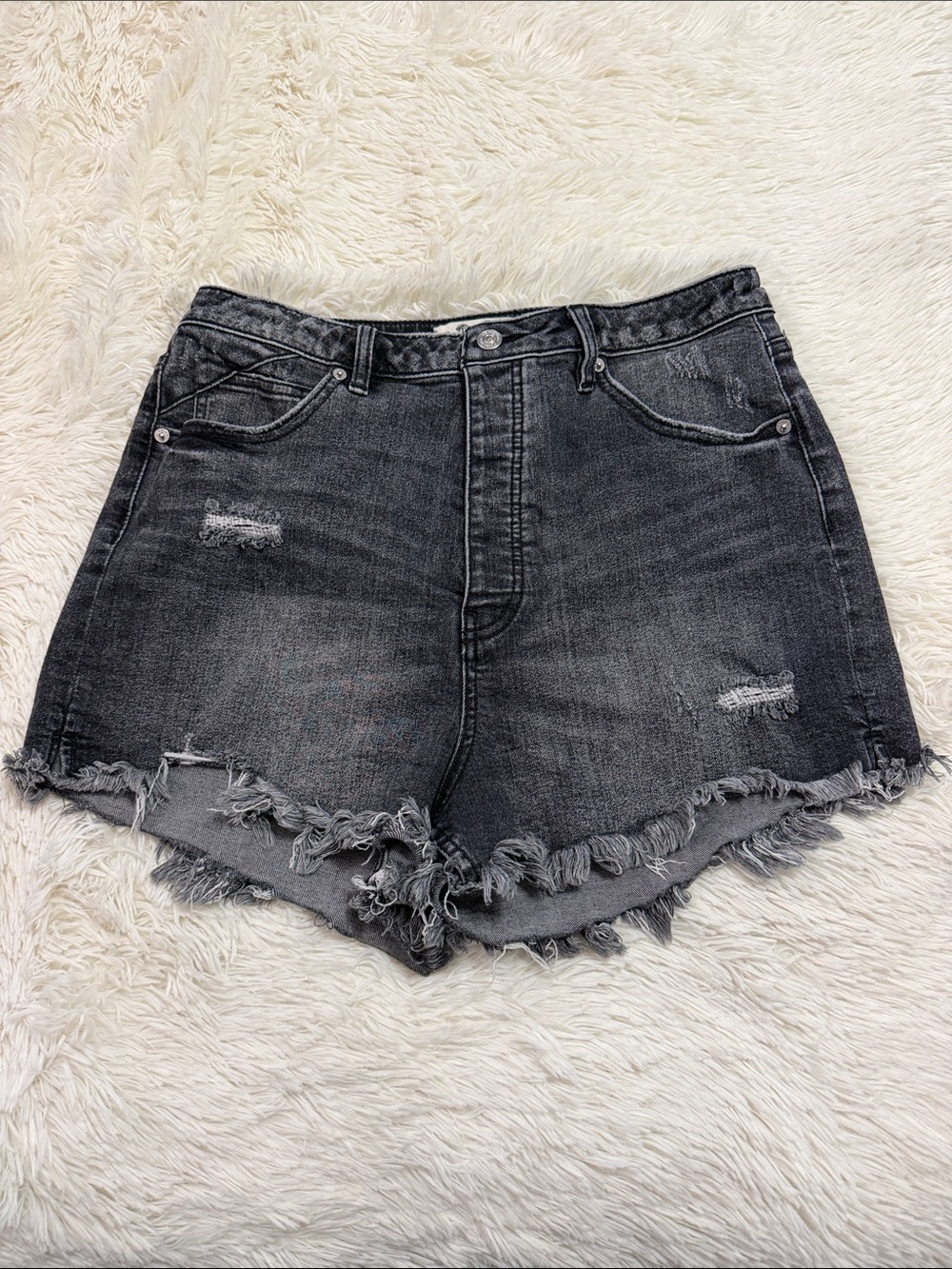 We The Free Black Distressed Frayed Hem Denim Shorts